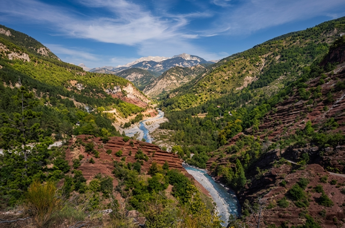 les gorges de daluis avec le fleuve var en son centre, paysage de montagne ensoleillé